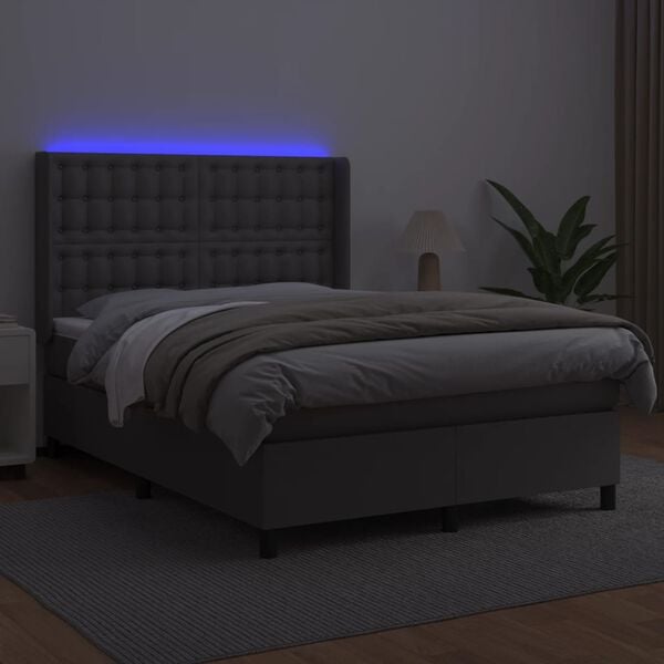 vidaXL Sommier &agrave; lattes de lit matelas LED Gris 140x200 cm Similicuir