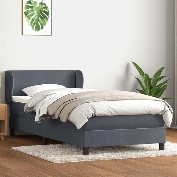 vidaXL Sommier &agrave; lattes de lit et matelas gris fonc&eacute; 80x210 cm velours