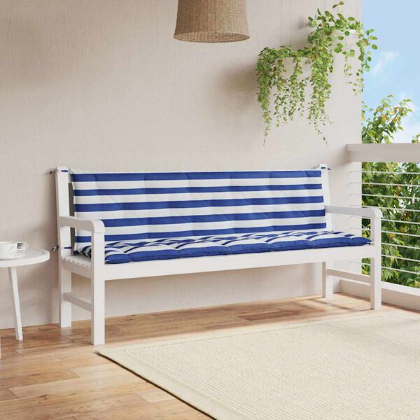 vidaXL Coussins de banc de jardin lot de 2 rayures bleues/blanches