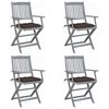 vidaXL Chaises pliables d'extérieur lot de 4 et coussins Bois d'acacia