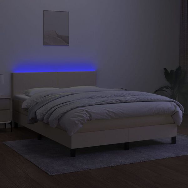 vidaXL Sommier &agrave; lattes de lit avec matelas LED Cr&egrave;me 140x200 cm Tissu