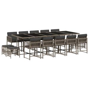 vidaXL Ensemble &agrave; manger de jardin 15 pcs coussins gris r&eacute;sine tress&eacute;e