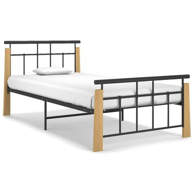 vidaXL Cadre de lit sans matelas métal bois de chêne massif 90x200 cm