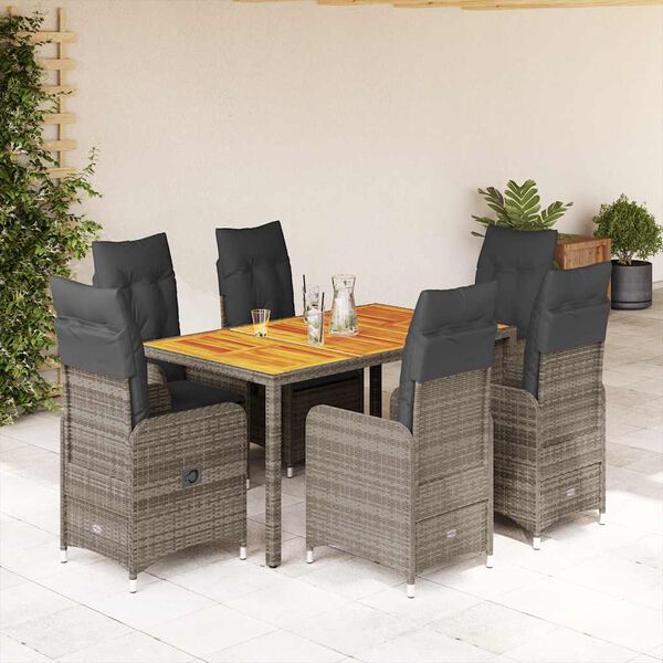 vidaXL Ensemble de bistro de jardin 7 pcs coussins gris poly rotin