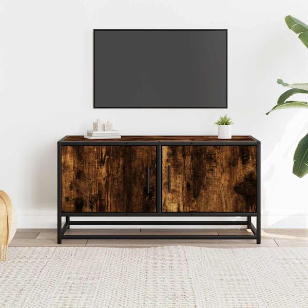vidaXL Meuble TV chêne fumé 80x34,5x40 cm bois d'ingénierie et métal