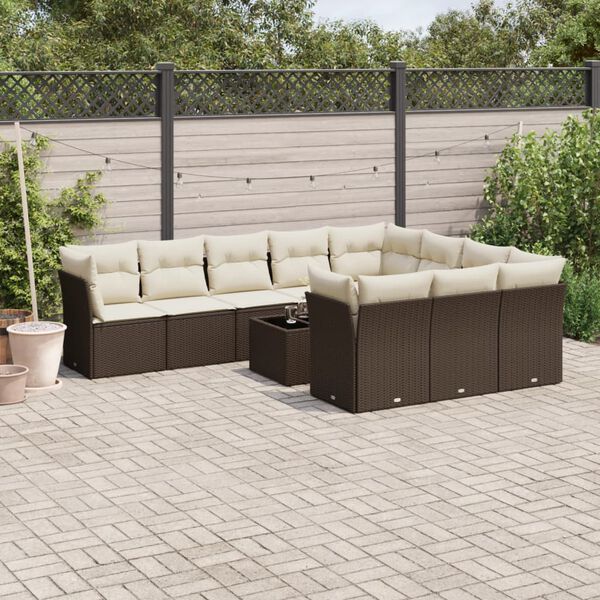 vidaXL Salon de jardin et coussins 11 pcs marron r&eacute;sine tress&eacute;e