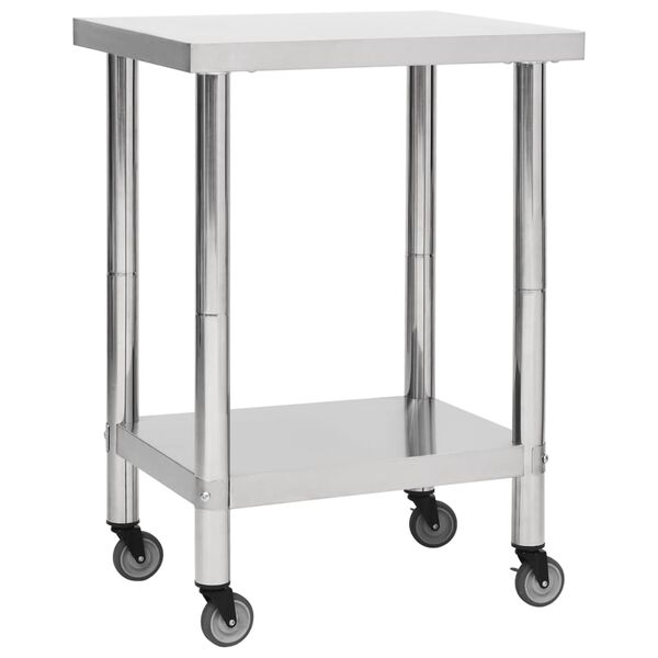 vidaXL Table de travail de cuisine avec roues 60x45x85 cm Inox