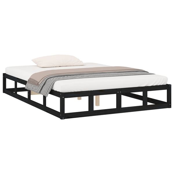 vidaXL Cadre de lit sans matelas noir 140x190 cm bois massif
