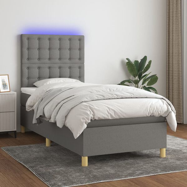 vidaXL Sommier &agrave; lattes de lit et matelas et LED Gris fonc&eacute; 80x200 cm