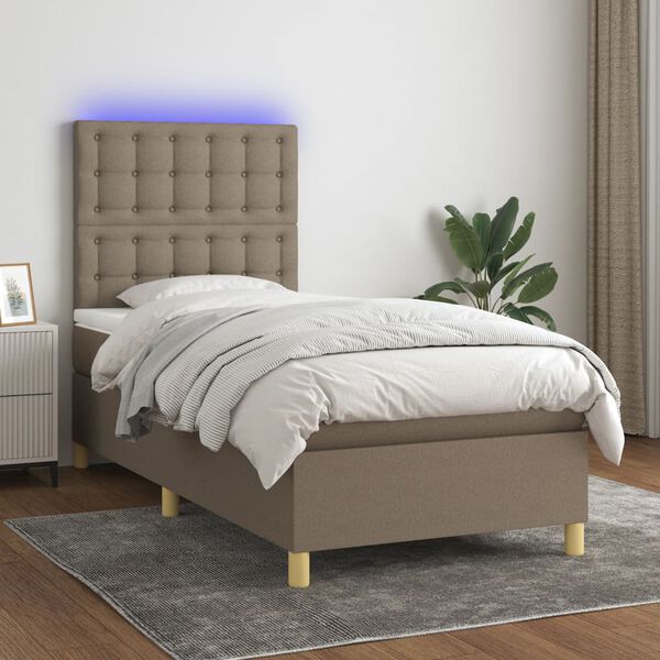 vidaXL Sommier &agrave; lattes de lit et matelas et LED Taupe 90x200 cm Tissu