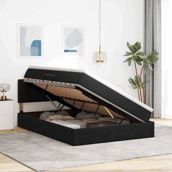 vidaXL Lit de Rangement avec matelas Noir 140 x 200 cm Velours