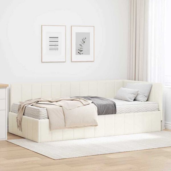 vidaXL Cadre de lit d'angle avec matelas 2 pcs Crème Velours