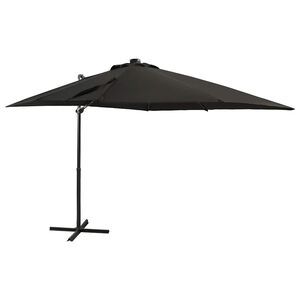 vidaXL Parasol de jardin en porte-&agrave;-faux et m&acirc;t et lumi&egrave;res LED noir
