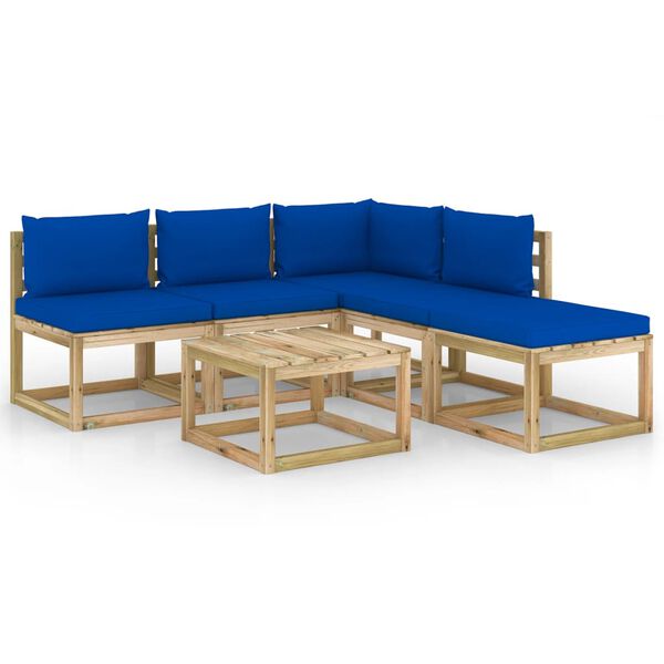 vidaXL Salon de jardin 6 pcs avec coussins bleu