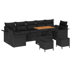 vidaXL Ensemble de canap&eacute; de jardin 10 pc 9-Nombre de places Noir