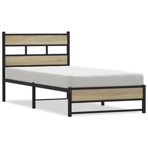 vidaXL Cadre de lit en m&eacute;tal sans matelas ch&ecirc;ne sonoma 75x190 cm