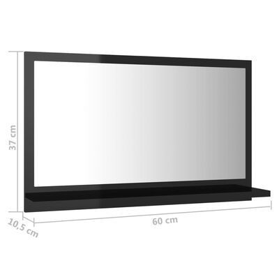 vidaXL Miroir de salle de bain Noir brillant 60x10,5x37 cm Aggloméré