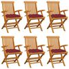 vidaXL Chaises de jardin coussins rouge bordeaux lot de 6 Teck massif