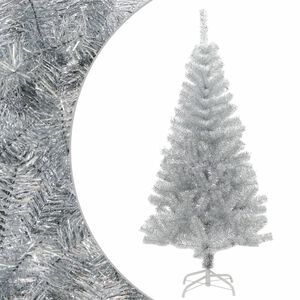 vidaXL Sapin de No&euml;l artificiel avec support argent&eacute; 120 cm PET