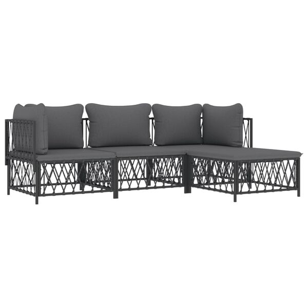 vidaXL Salon de jardin avec coussins 4 pcs anthracite acier