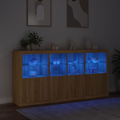 vidaXL Buffet avec lumières LED chêne sonoma 202x37x100 cm