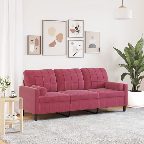 vidaXL Canap&eacute; 3 places avec oreillers bordeaux 180 cm velours