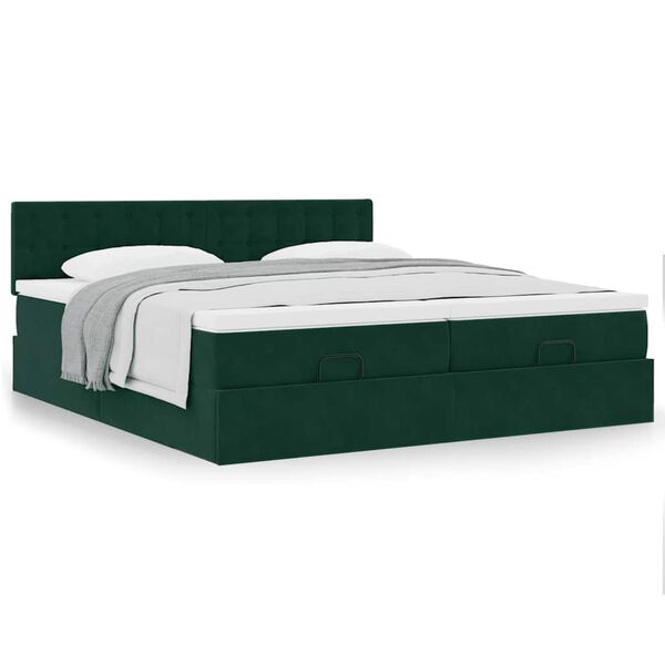vidaXL Cadre de lit ottoman avec matelas vert fonc&eacute; 200x200 cm velours