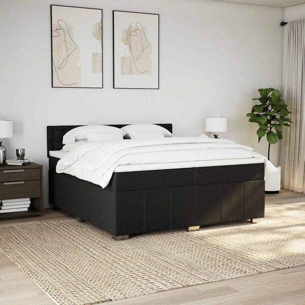 vidaXL Sommier &agrave; lattes de lit avec matelas Noir 200x200 cm Tissu