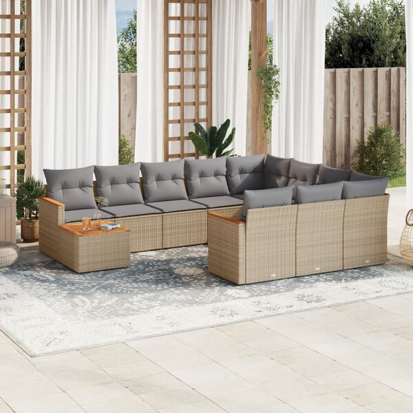 vidaXL Salon de jardin et coussins 11 pcs m&eacute;lange beige r&eacute;sine tress&eacute;e