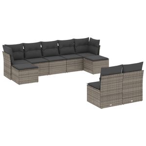 vidaXL Salon de jardin 9 pcs avec coussins gris r&eacute;sine tress&eacute;e
