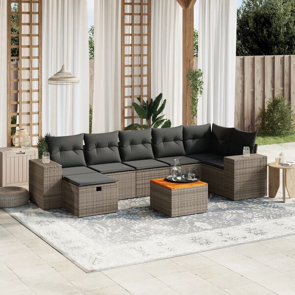 vidaXL Salon de jardin 8 pcs avec coussins gris r&eacute;sine tress&eacute;e