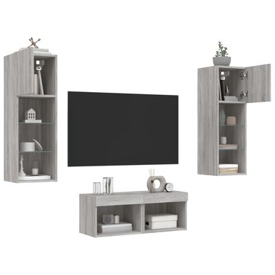 vidaXL Meuble TV muraux 4 pcs avec lumières LED sonoma gris