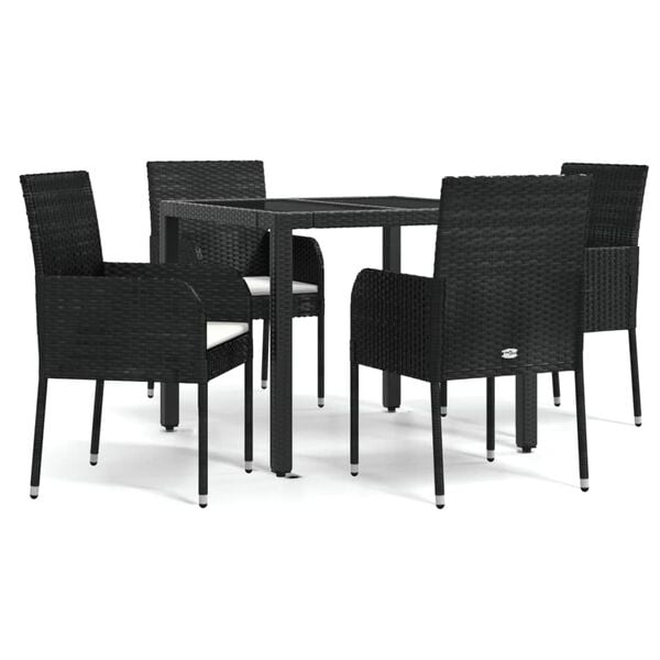 vidaXL Ensemble &agrave; manger de jardin coussins 5pcs Noir R&eacute;sine tress&eacute;e