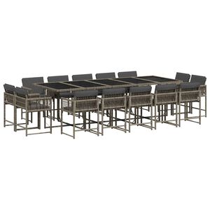 vidaXL Ensemble &agrave; manger de jardin 15 pcs coussins gris r&eacute;sine tress&eacute;e
