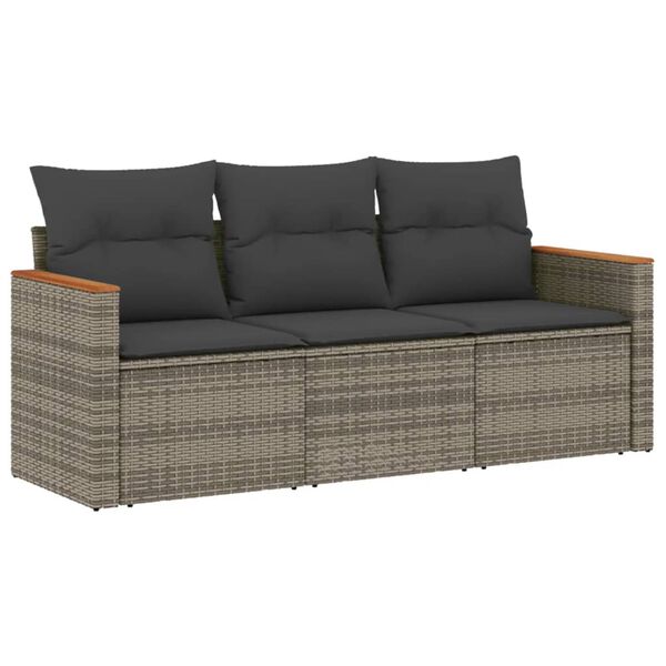 vidaXL Salon de jardin avec coussins 3 pcs gris r&eacute;sine tress&eacute;e
