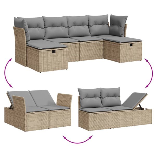 vidaXL Salon de jardin avec coussins 6pcs m&eacute;lange beige r&eacute;sine tress&eacute;e