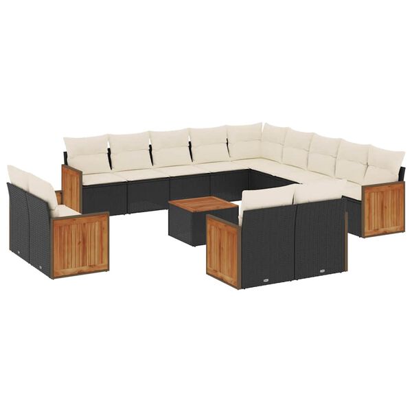 vidaXL Salon de jardin avec coussins 14 pcs noir r&eacute;sine tress&eacute;e