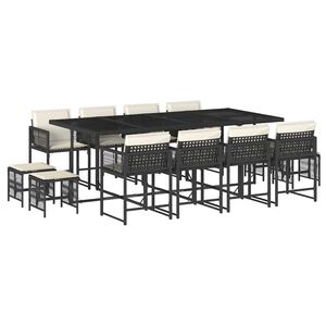 vidaXL Ensemble &agrave; manger de jardin 13 pcs coussins noir r&eacute;sine tress&eacute;e