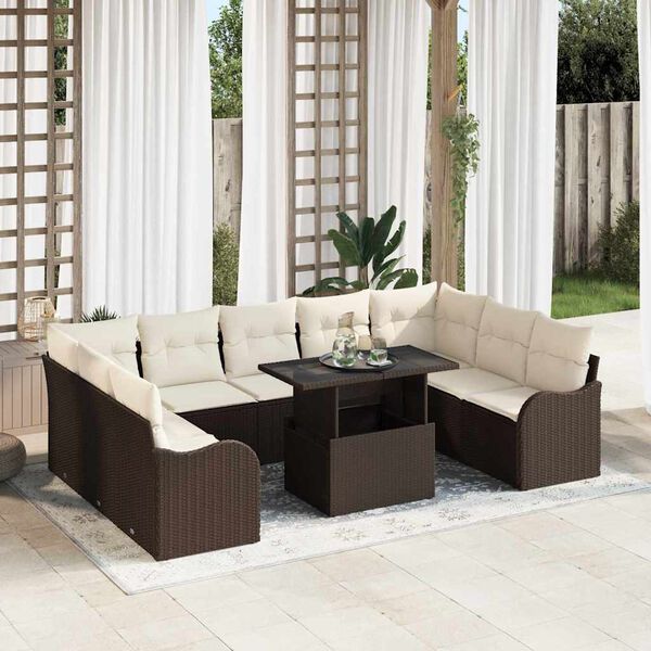 vidaXL Ensemble de canap&eacute; de jardin 10 pcs Marron Poly Rattan