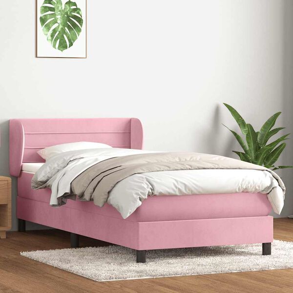 vidaXL Sommier &agrave; lattes de lit avec matelas rose 100x210 cm velours