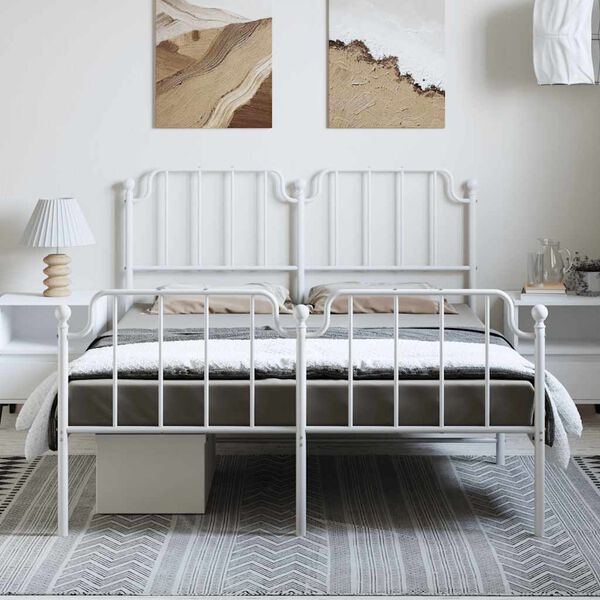 vidaXL Cadre de lit métal sans matelas et pied de lit blanc 150x200 cm