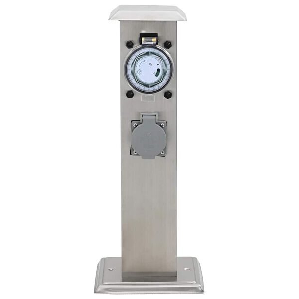 vidaXL Pilier de prise de jardin avec minuterie Acier inoxydable