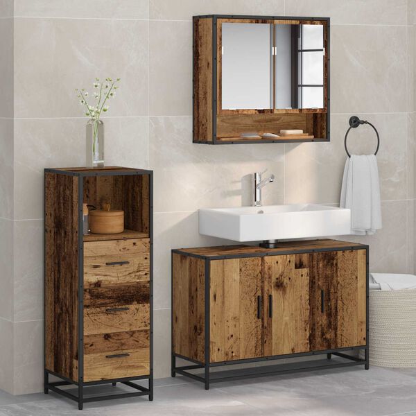 vidaXL Ensemble de mobilier de salle de bain 3 pcs Bois Ancien