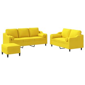 vidaXL Ensemble de canap&eacute;s 3 pcs avec coussins jaune clair tissu