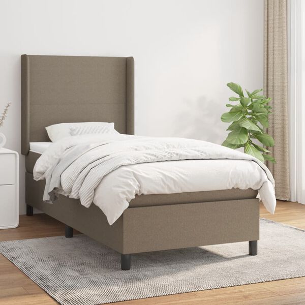vidaXL Sommier &agrave; lattes de lit avec matelas Taupe 90x200 cm Tissu