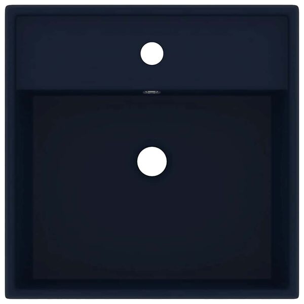 vidaXL Lavabo carr&eacute; &agrave; trop-plein Bleu fonc&eacute; mat 41x41 cm C&eacute;ramique