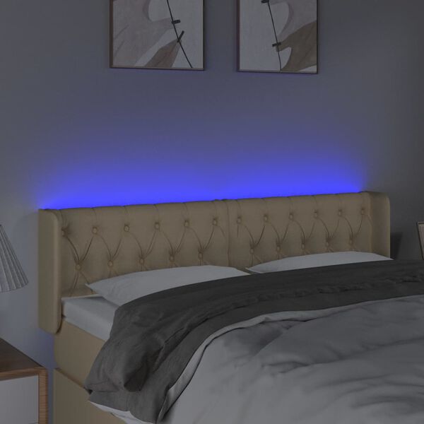 vidaXL T&ecirc;te de lit &agrave; LED Cr&egrave;me 163x16x78/88 cm Tissu