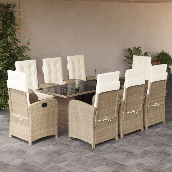 vidaXL Ensemble &agrave; manger de jardin et coussins 9 pcs beige Poly rotin