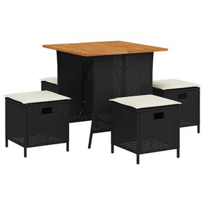 vidaXL Ensemble &agrave; manger de jardin coussins 5pcs noir r&eacute;sine tress&eacute;e