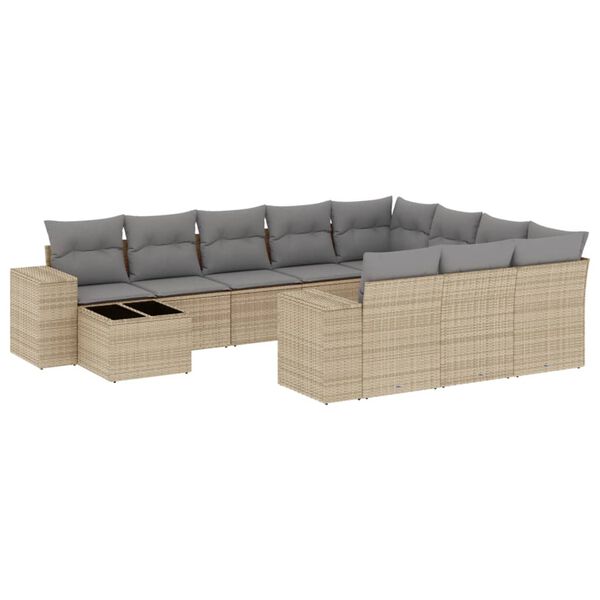 vidaXL Salon de jardin 11 pcs avec coussins beige r&eacute;sine tress&eacute;e